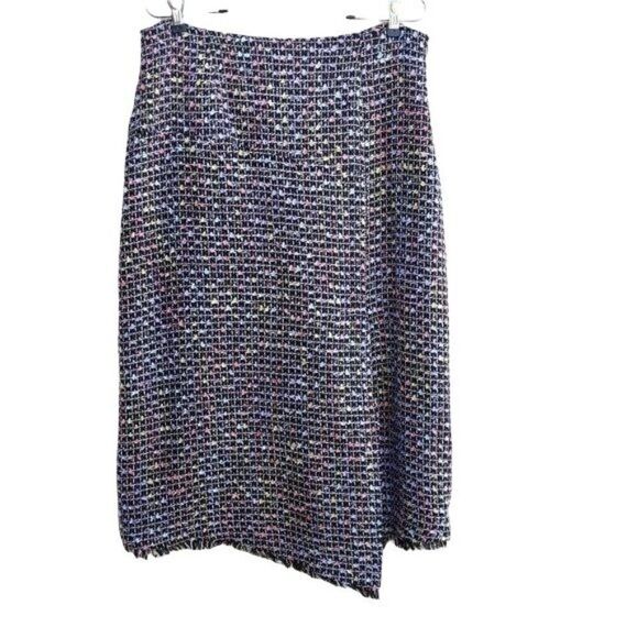 90's Carlucci Embroidery Plaid Pastel Rainbow Tweed Frayed Hem Wrap Skirt Sz 10 - Picture 2 of 11